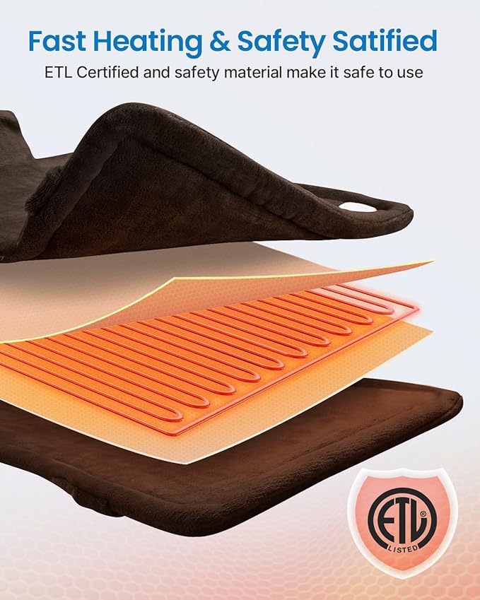 RENPHO King Size Heating Pad for Back, Birthday Gifts for Mom Wife Men, FSA Eligible, 24"x37" XL Large Weighted Electric Heat Pad for Neck and Shoulders, ETL Certified, Dark Brown