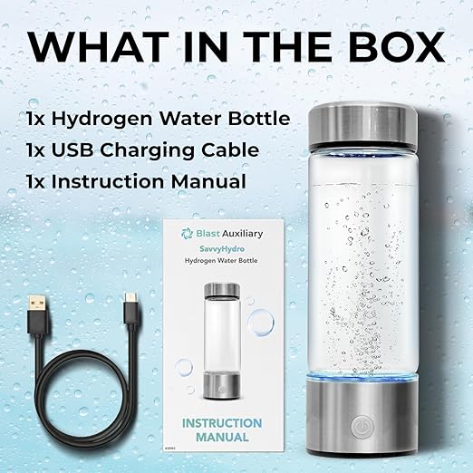 HydroForge Hydrogen Water Bottle Generator — xxoZ German Glass Molecular Hydrogen Bottle with SPE PEM Technology | Hydrogen-Rich Water in 3 Minutes | USB Rechargeable Portable, Gym, Office & Travel