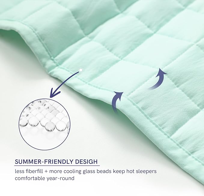 YnM 10lbs Weighted Blanket for Adults, Heavy Bed Throw Blanket with Cooling Glass Beads for All Season Use, Ideal for ~90lbs (48x72 Inches, Twin/Full, Mint Green)