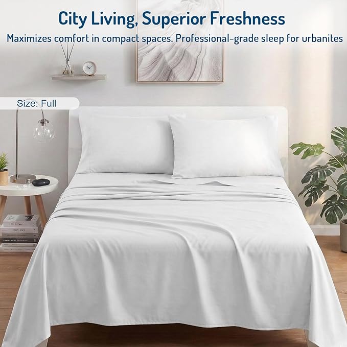 Degrees of Comfort Coolmax® Cooling Bed Sheets Full Size for Hot Sleepers, Moisture Wicking Sheet Set for Night Sweats, Deep Pocket, Ultra Soft, Cozy for All Seasons, White 4 Pieces
