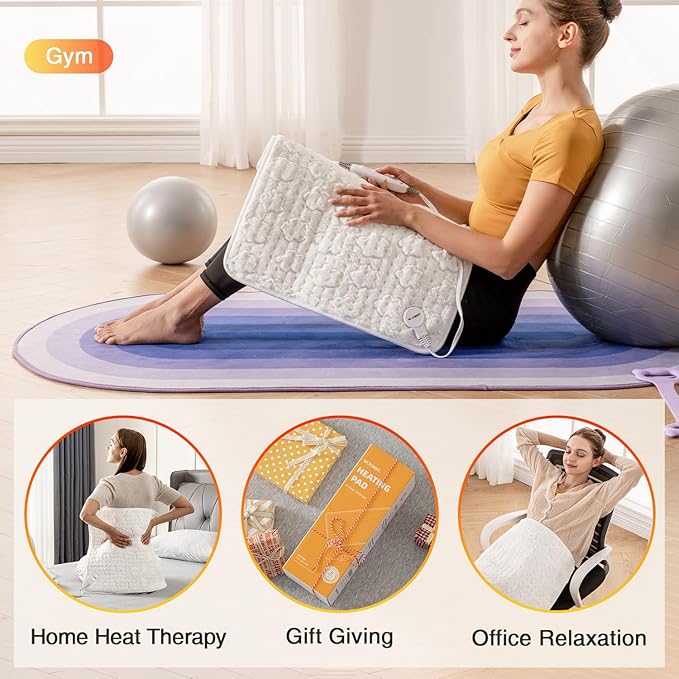 Woomer Faux Fur Electric Heating Pad for Back Pain Relief, Extra Large 20” x 24”, Extended Coverage from Neck to Hip, Two-Sided, Moist Mode, ETL Certified, 6 Adjustable Heats & 2H Auto-Off,White