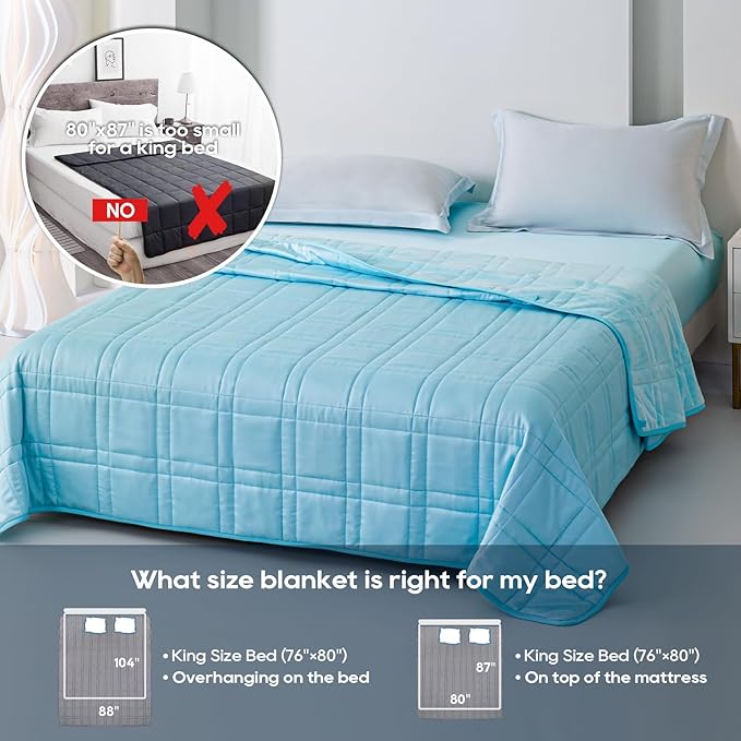 King Size Weighted Blanket 35lb(88''x104'', Dual-Sided), Cozy Warm Velvet & Cooling Tencel Fabric Reversible King Weighted Blanket for Adults & Couple All Season Use - Carry Bag Included, Lake Blue