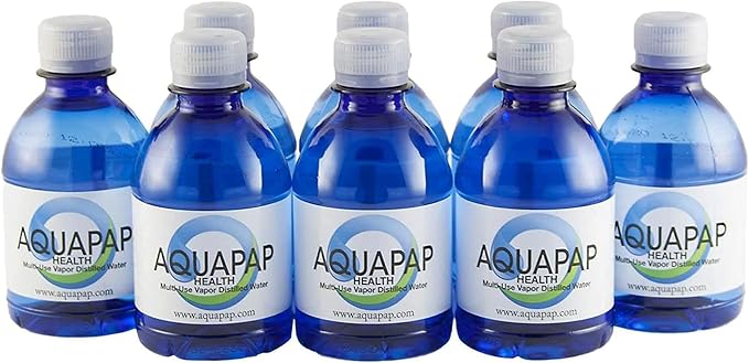 AQUAPAP 8 Ounce 8 Pack Vapor Distilled CPAP Water | for use with Resmed and Respironics Machines