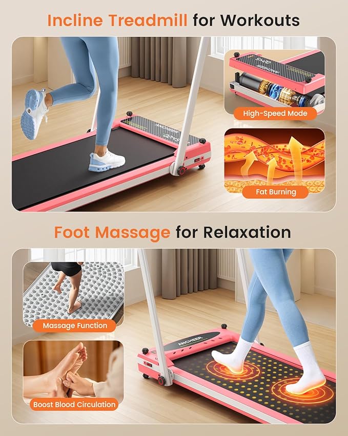 ANCHEER Walking Pad Treadmill with Foot Massage, Versatile Dual-Sided Walking Pad with Incline and Handle Bar, 3.5HP Foldable Treadmill for Home/Office/Apartment, 0.6-7.5MPH