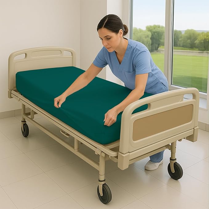 1 Pack Fitted Hospital Bed Sheets - Soft Microfiber Hospital Fitted Sheet - Hospital Bed Fitted Sheets (Teal, 36" x 84" x 12")