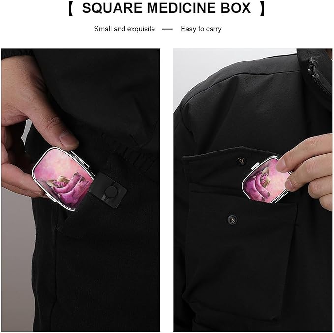 Pink Cowboy Boots with Flowers Pill Box 2 Compartment Portable Medicine Pill Case Travel Pill Organizer for Pocket Purse