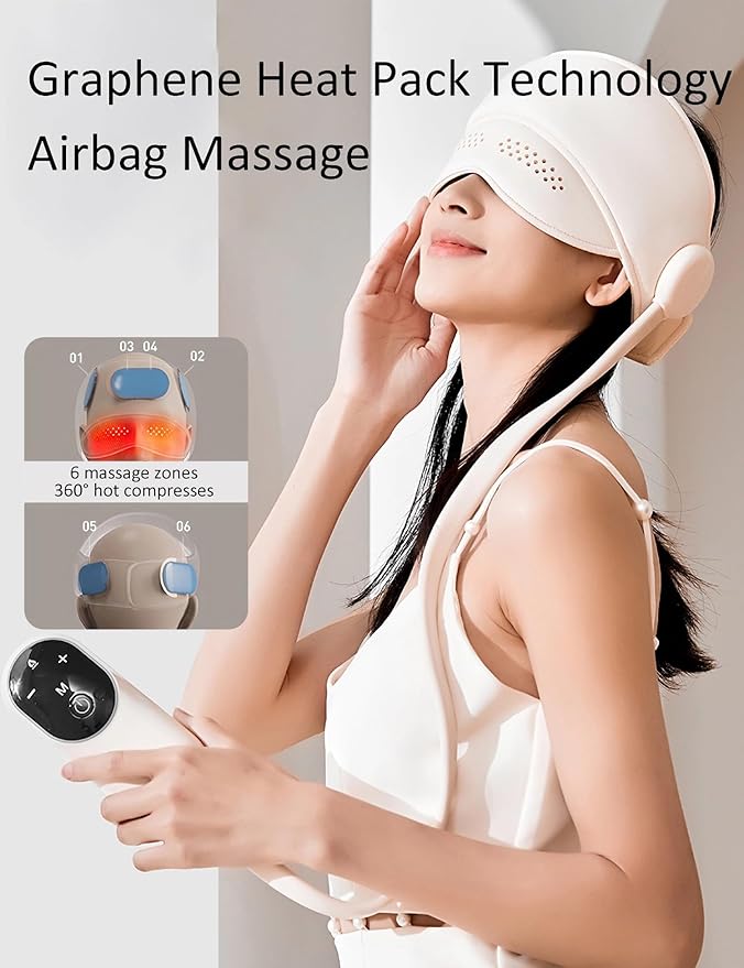 Head and Eye Massager, Rechargeable Air Bag Massager for Deep Relaxation & Stress Relief, Eye Mask with Heat Gifts for Women/Men/Mom/Dad