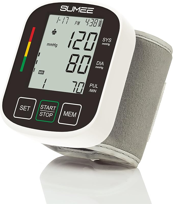 Wrist Blood Pressure Monitor Automatic BP Machine with Large Backlit Display Heart Rate Monitors 2x99 Readings 5.3-7.7in Adjustable Cuff for Home Use,Include Carrying Case and 2AAA Batteries-Black