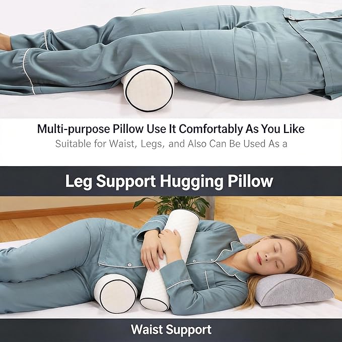 Cervical Pillow for Neck Pain & Side Sleepers Patented Ergonomic Memory Foam Pillow – Adjustable Height for Back & Side Sleeping, Anti-Snoring (Blue+White, Roll)
