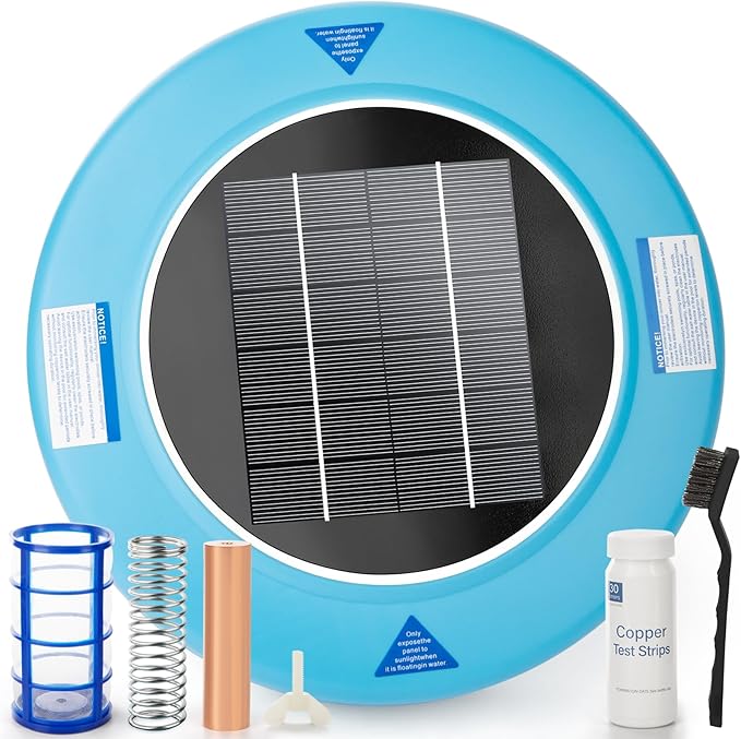 Solar Pool Ionizer – Durable Copper Anode & Oversized Solar Panel for Pools Up to 45,000 Gallons, Maintain Water Clarity with Minimal Maintenance