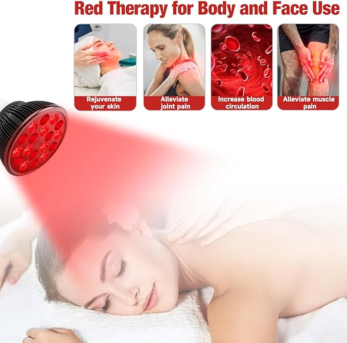 Red Light Therapy Bulb, Red Light Therapy for Body and Face Use, 18 LEDs 660nm Red and 850nm Near Infrared Red Light Therapy Lamp Suitable E26 Socket (Only Bulb)
