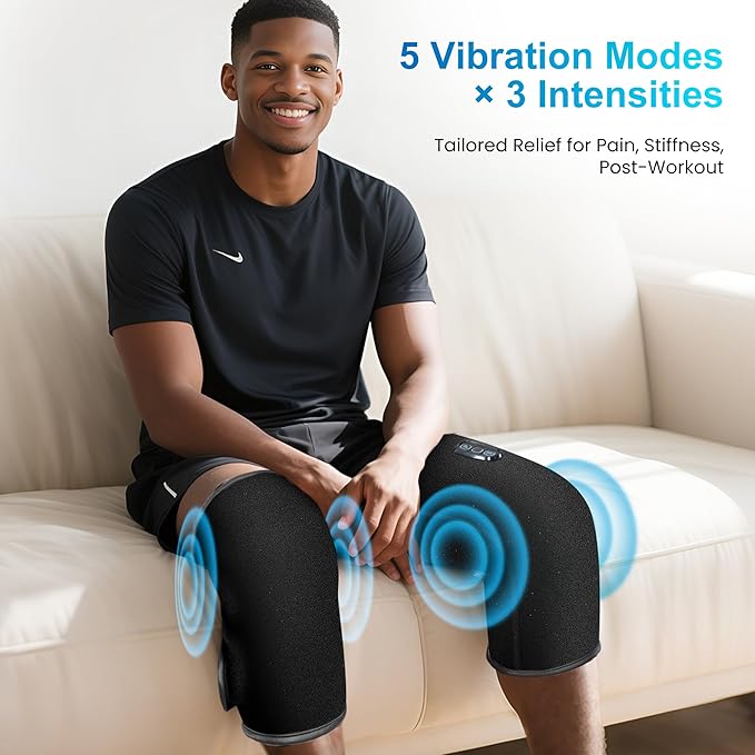 COMFIER Heated Knee Massager with Heat & Vibration, Graphene Knee Heating Pad Wrap, Adjustable Wearable Knee Brace,Electric Knee Warmer for Men Women Seniors
