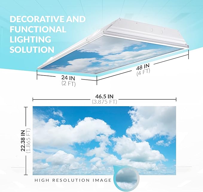 OCTO LIGHTS Fluorescent Light Covers Cloud Sky Panel for Ceiling Lights, Light Covers for Ceiling Lights Classroom 2x4 (22.38"x46.5") Backlit Film Insert for Fluorescent Light Fixtures (Pack of 1)
