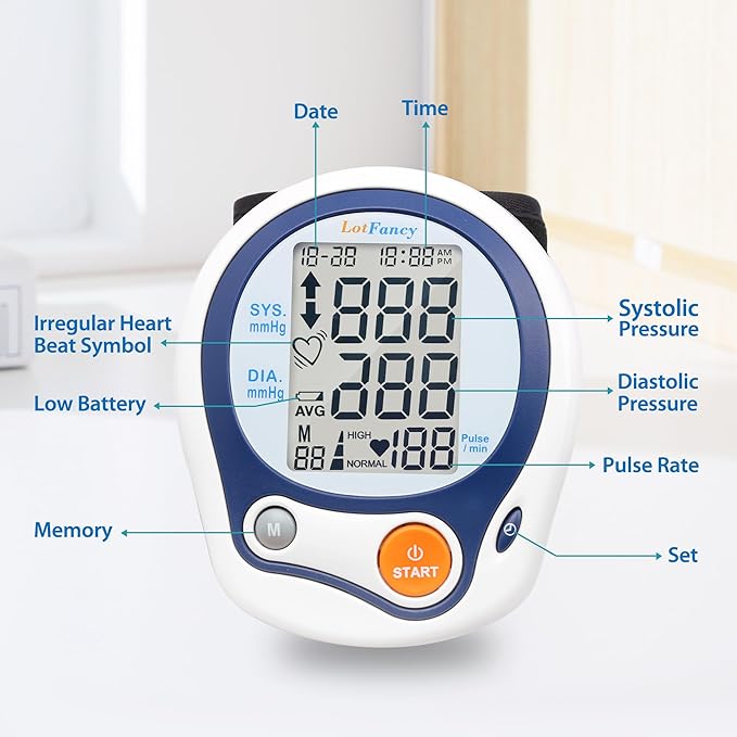 LotFancy Kids Wrist Blood Pressure Monitor for Home Use, BP Cuff 5”-8” for Small Adult, Digital Automatic Blood Pressure Cuff 60 Readings, 1 User, Blood Pressure Cuff Wrist with Portable Carrying Case