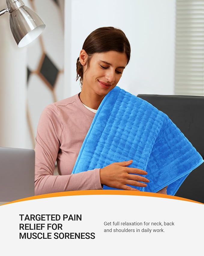 Heating Pad for Back Pain Relief & Cramps, CooCoCo Heating Pads with Auto Shut Off Large, 6 Heat Settings Electric Heated Pad, 17"x33", Light Blue