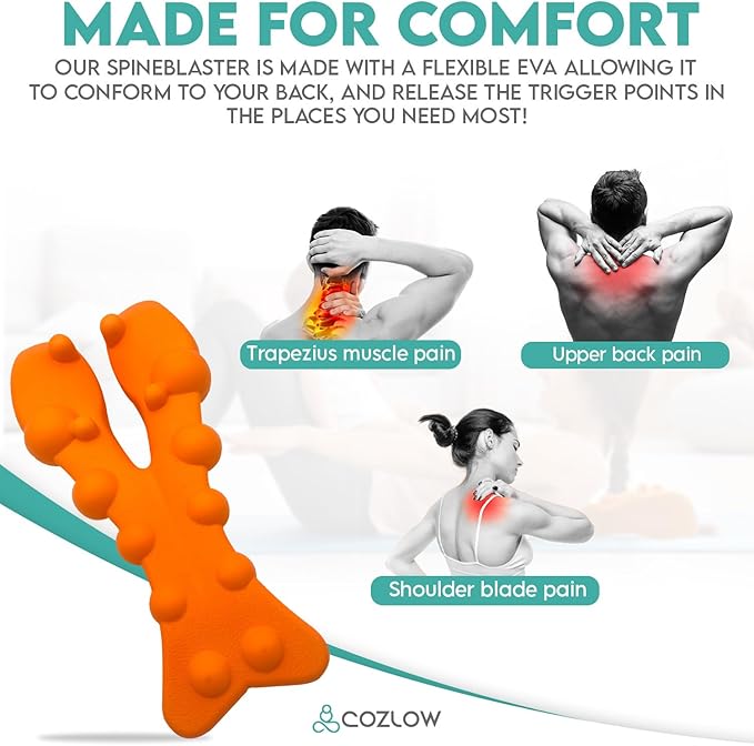 COZLOW Trapezius Trigger Point Massager, Occipital Release Tool w/ 14 Massage Nubs, Muscle Knot Remover for Neck & Upper Back Pain Relief, Myofascial Release for Tension & Tight Knots in Spine