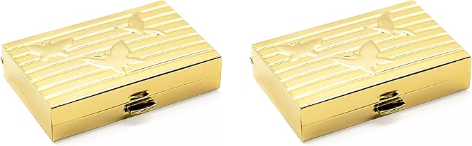 Set of 2 Rectangular-Shaped Pocket Purse Pill Box & Organizer with Dual Compartments (Gold Butterflies)