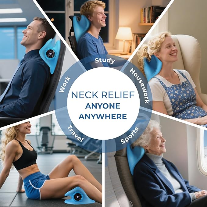 YOUKADA Neck Massager, 3 in 1 Modes, Electric Shoulder Relaxer, Neck Stretcher with Heat for Pain Relief Deep Tissue, Ergonomic 26°Shoulder Massager, Portable for Car/Office/Home (Blue)