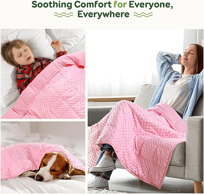 Sivio Weighted Blanket, Minky Dots Weighted Blankets,Soft and Cozy Cooling Heavy Blanket for Bed, Calm and Nap, School and Home,5lbs 36 x 48inches, Pink