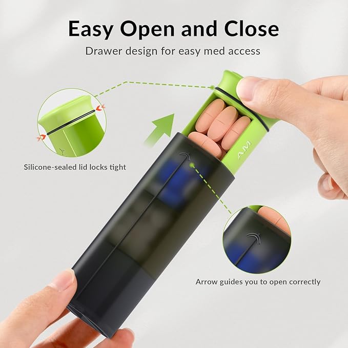 Weekly Pill Organizer 3X a Day, Detachable Pill Box 7 Day, Large 3 Times Daily Pill Case, Travel Pill Container Holder, Week Medication Dispenser Pillbox for Vitamin Supplement Medicine, Green