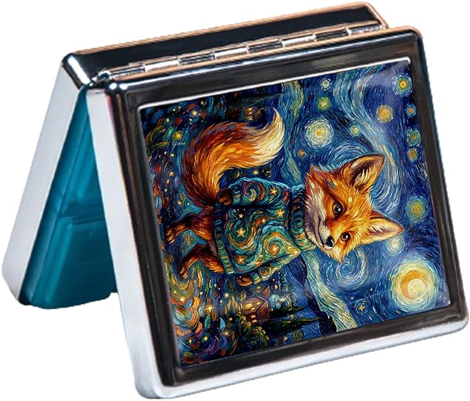 Metal 7 Day Pill Organizer, Cute Small Weekly Pill Case with 8 Compartments for Travel, Moisture-Proof Medicine Holder for Purse, Compact Daily Vitamin Box (Starry Fox)