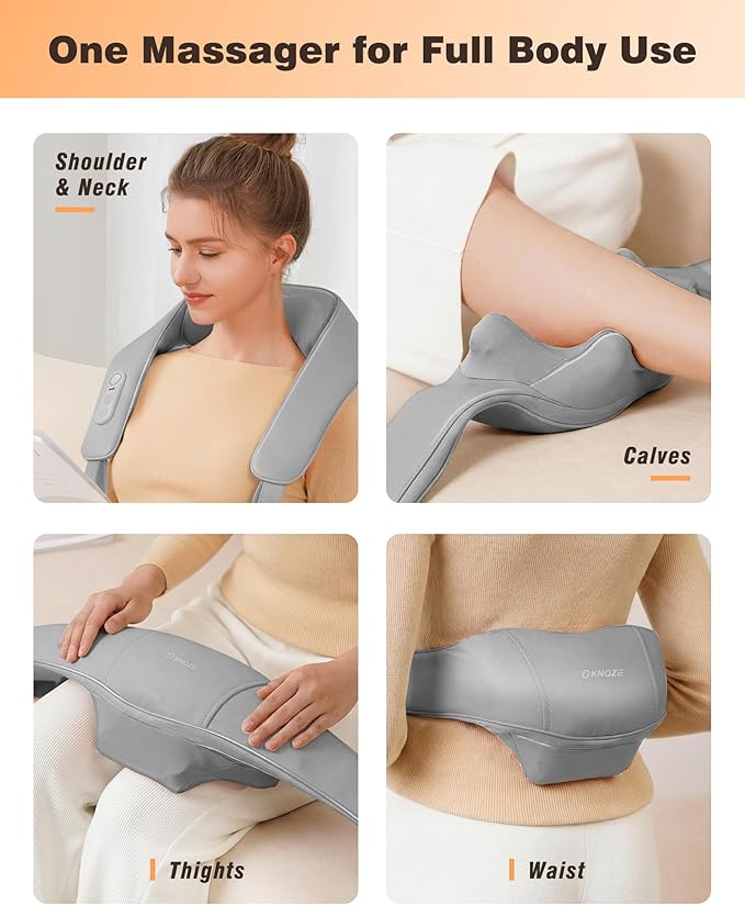 KNQZE Neck and Shoulder Massager with Heat, Cordless Back and Neck Massager, Upgraded Graphene Heating, 4D Shiatsu Deep Kneading Massage for Shoulder, Back Pain Relief (Gray)