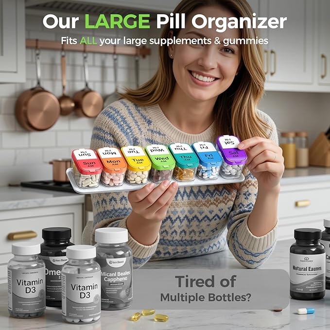 Daviky Extra Large Weekly Pill Organizer 2 Times a Day, XXL AM PM Pill Organizer 7 Day, Big Pill Case with Large Compartments, Daily Medicine Box to Hold Vitamin, Supplement and Medication