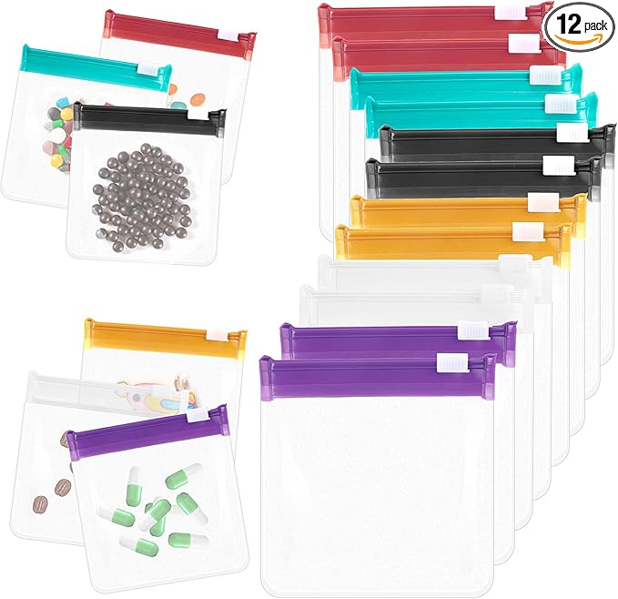 Zippered Pill Pouch Reusable Pill Pouch Bags Storage Pouches with Slide Lock Pill Bags Small Portable Pill Bag Travel Plastic Pill Bag with Slide Lock for Pills Small Items (12 Pieces)