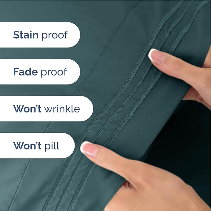 Split King Size 5 Piece Sheet Set - Extra Soft, Breathable & Cooling - Hotel Luxury Durable Bed Sheets - Deep Pockets, Easy-Fit & Wrinkle-Free - Deep Teal Oeko-Tex