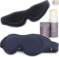 Scentered x SOMO Luxury Blackout 3D Sleep Mask for Side Sleepers & Sleep Well Aromatherapy Balm - Acupressure Eye Mask with Eyelash Space, Hypoallergenic - 4-in-1 Sleep Gift Set with Pouch & Wash Bag