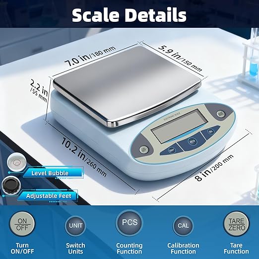 Lab Scale 6000gx0.01g,Analytical Balance 0.01g High Precision Electronic Digital Balance Scale, Scientific Scale Gram Scale Digital Balance for Kitchen Lab Weighing Jewelry Scale