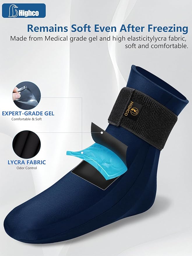 highco Ankle Ice Pack Wrap for Swelling and Injuries Recovery,Cooling Ice Sock for Foot,Ice Pack for Ankle Compression,Plantar Fasciitis & Achilles Tendonitis Relief,Navy Blue