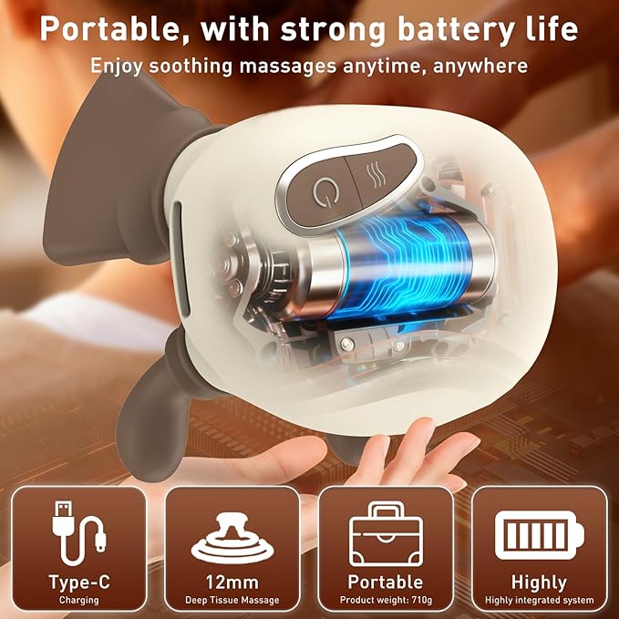 4D Wireless Neck Shoulder Massager, Bionic Hands Deep Tissue Massage, Portable Electric Kneading Shiatsu Back Massager, 3 Relax Massage Modes, for Body Relief, Gifts
