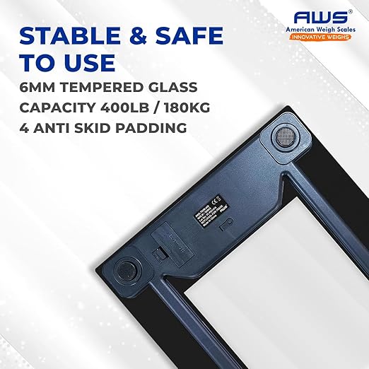 AWS Digital Bathroom Scale 400 lb Capacity | Clear Tempered Glass Body Weight Scale with Large Display | Low-Profile Modern Design, High Accuracy & Step-On Technology