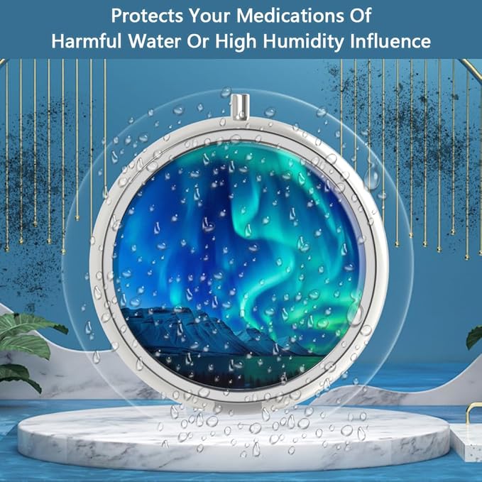 Pill Box 3 Compartment Small Pill Case,Portable for Pocket or Purse Pill Organizer Pill Container Holder to Hold Vitamins, Medication, Fish Oil and Supplements(Northern Light)