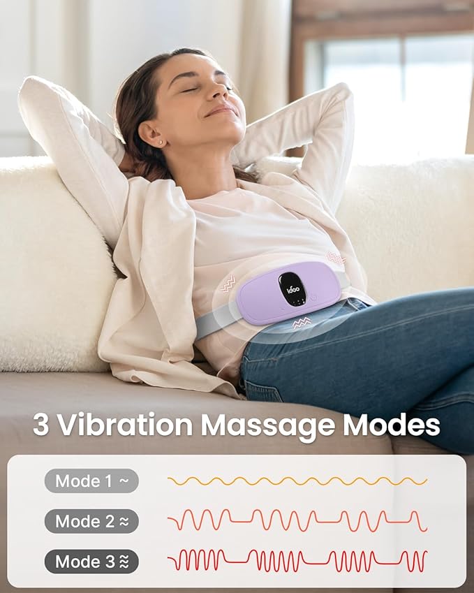 iDOO Portable Heating Pad, FSA Eligible Items Only List, Period Heating Pad with 3 Heat Levels and 3 Massage Modes, Electric Fast Heating Belly Wrap Belt, Gifts for Girlfriend Mom Wife Women (Purple)