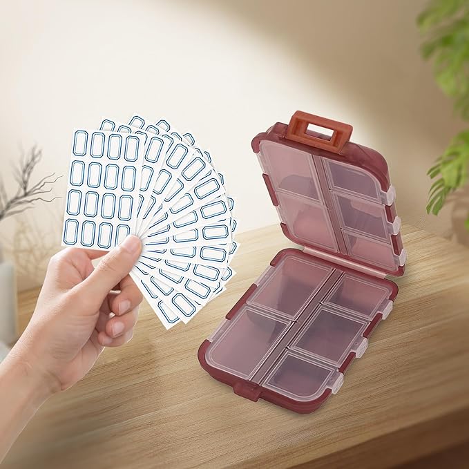 INVODA 12PCS 10-Compartment Pill Organizer BPA-Free Travel Pill Case with Daily Labels Portable Medicine Box for Vitamins, Supplements & Jewelry