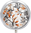 Orange and Gray Leaves Pill Box Travel Pill Case for Purse Pocket Weekly Medicine Organizer with Mirror 3 Compartment Round Medicine Case Portable PillcaseHolder for Daily