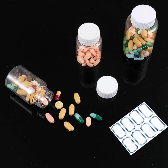 6 Pcs Clear Pill Bottle 150ml/80ml Plastic Medicine Containers Sample Jar with Caps Refillable Tablet Storage Holder Empty Reagent Chemical Organizers Small Travel Pill Cases for Liquid Solid