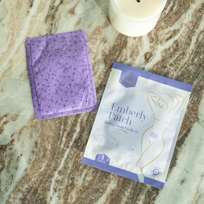 Period Cramp Relief Menstrual Patch – Heat Pads for Pain Relief & PMS | Portable Heating Pad | Emberly Self-Heating Patch for Women, Back Pain & Muscle Comfort | Adhesive, Travel-Friendly Long-Lasting