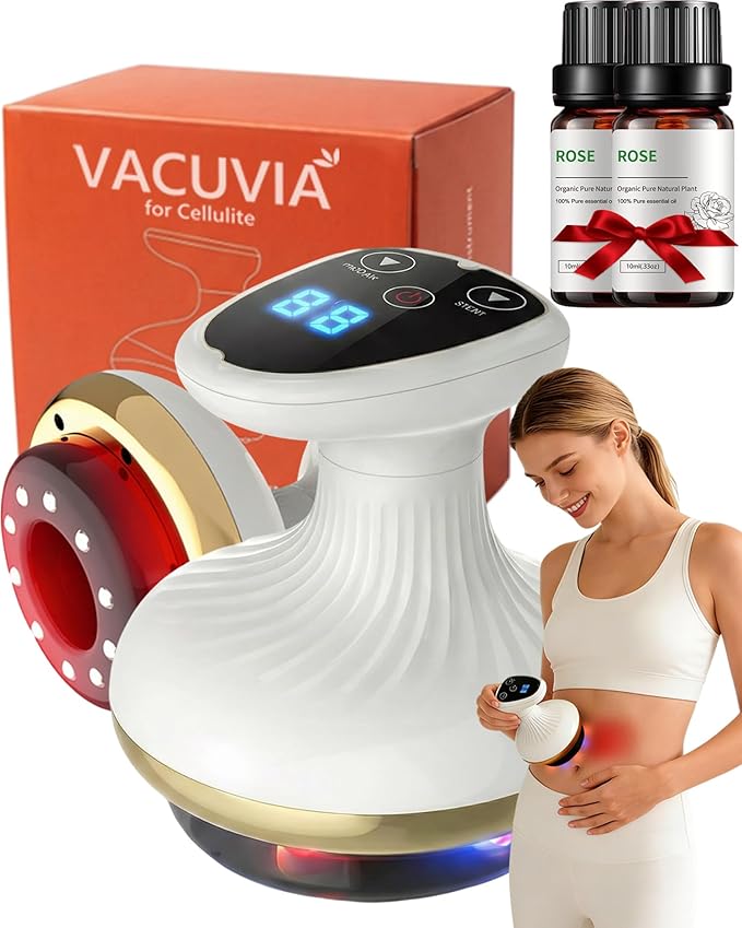Cellulite Remover, Firmer, More Toned Skin, Deep Massage, Natural Skin Firmness, 9 Suction Levels & Heat, Rechargeable Helps Reduce Stretch Marks & Cellulite for Legs, Arms & Belly (Pro with Oil)