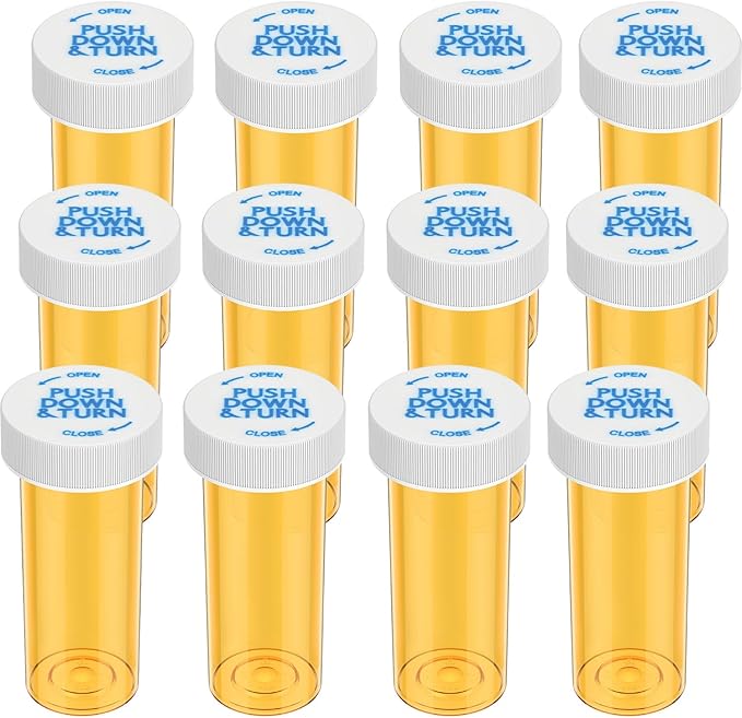 Empty Plastic Medicine Pill Bottles with Child Resistant Caps (12 Pack), 8 Dram Small Prescription Vial Medicine Containers Travel Pill Bottles Clear Pill Case Organizers