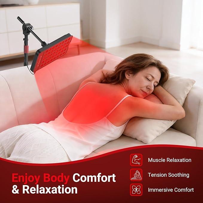 Comfytemp 55W Red Light Therapy for Face & Body, 143mW/cm² at 6 in Powerful Near Infrared Light Therapy Lamp, 660nm & 850nm LED Light Panel with Adjustable Stand Home Use, Gifts for Women Men Mom Dad