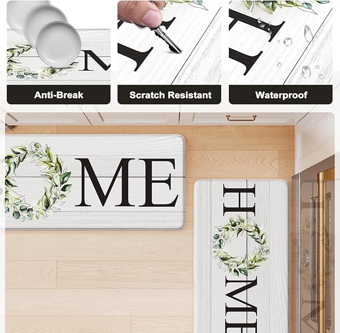 KIMODE Kitchen Mats Cushioned Anti Fatigue 24" x 71", Farmhouse Kitchen Rugs Runner Stain Resistant, Wide Ergonomic Standing Long Non Slip Waterproof Kitchen Floor Mat for Sink Laundry, White