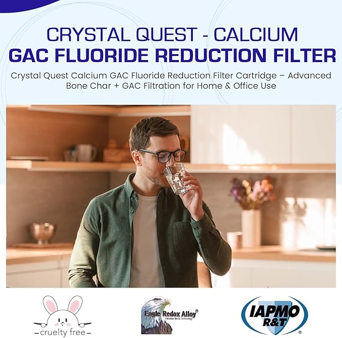 Crystal Quest Calcium GAC Fluoride Reduction Filter - Efficient Fluoride Removal or Reduction - Compact Design - Long-Lasting Capacity - 4-5/8" x 20"