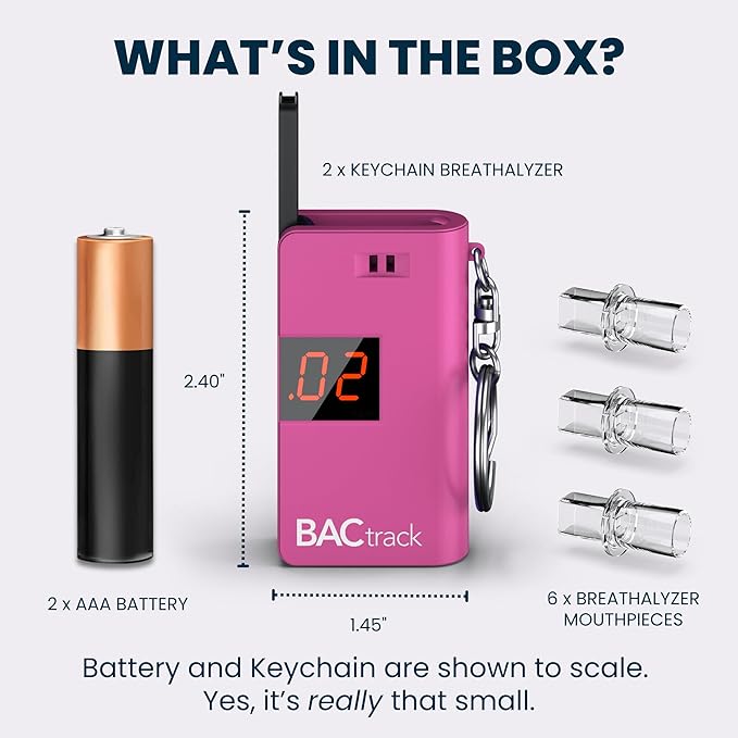 BACtrack Keychain Breathalyzer - Pink (2 Pack) | Ultra-Portable Pocket Keyring Alcohol Tester for Personal Use