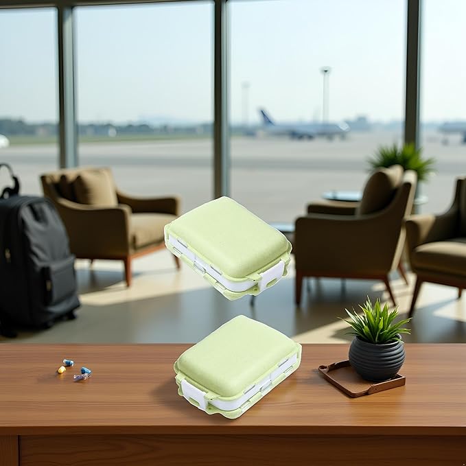 1Pc Green Travel Pill Case Pill Container, Three-Layer 8 Compartments Pill Case Holder, Portable Pill Box Small Organizer for Family Office, Personal Dispensers, Medication Aids
