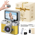 Vintage Mini Digital Camera Retro Mini Digital Video Keychain Camera Small Bodycam 1080P HD 0.96" IPS Screen Type-C 64G Card Included Portable for Photography Enthusiasts Travel (Yellow)