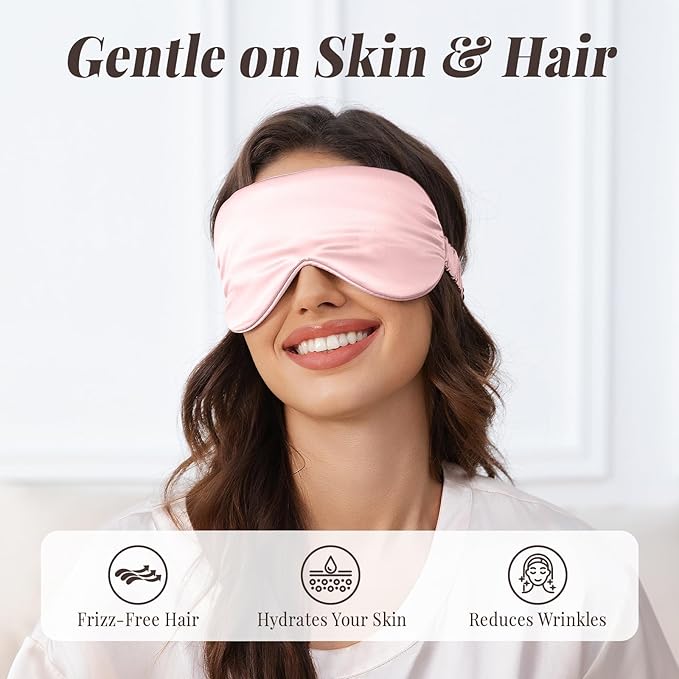 THXSILK 6A+ Grade 25 Momme Silk Sleep Mask, 100% Mulberry Blackout Eye Mask for Sleeping, Soft Lightweight Silk Eye Cover for Women, Men, Travel, Nap, Airplane(4.7×27.5inches, Charming Pink)