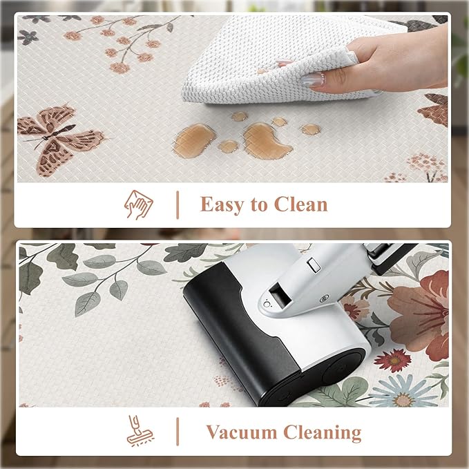 Collive Kitchen Mats Cushioned Anti Fatigue, Scalloped Waterproof Kitchen Floor Mat Beige Sink Rug 2 Piece Non Slip, Comfort Desk Standing Rugs for Bedroom, Office, Laundry
